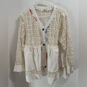 POL Cream Lace Button-Up Top